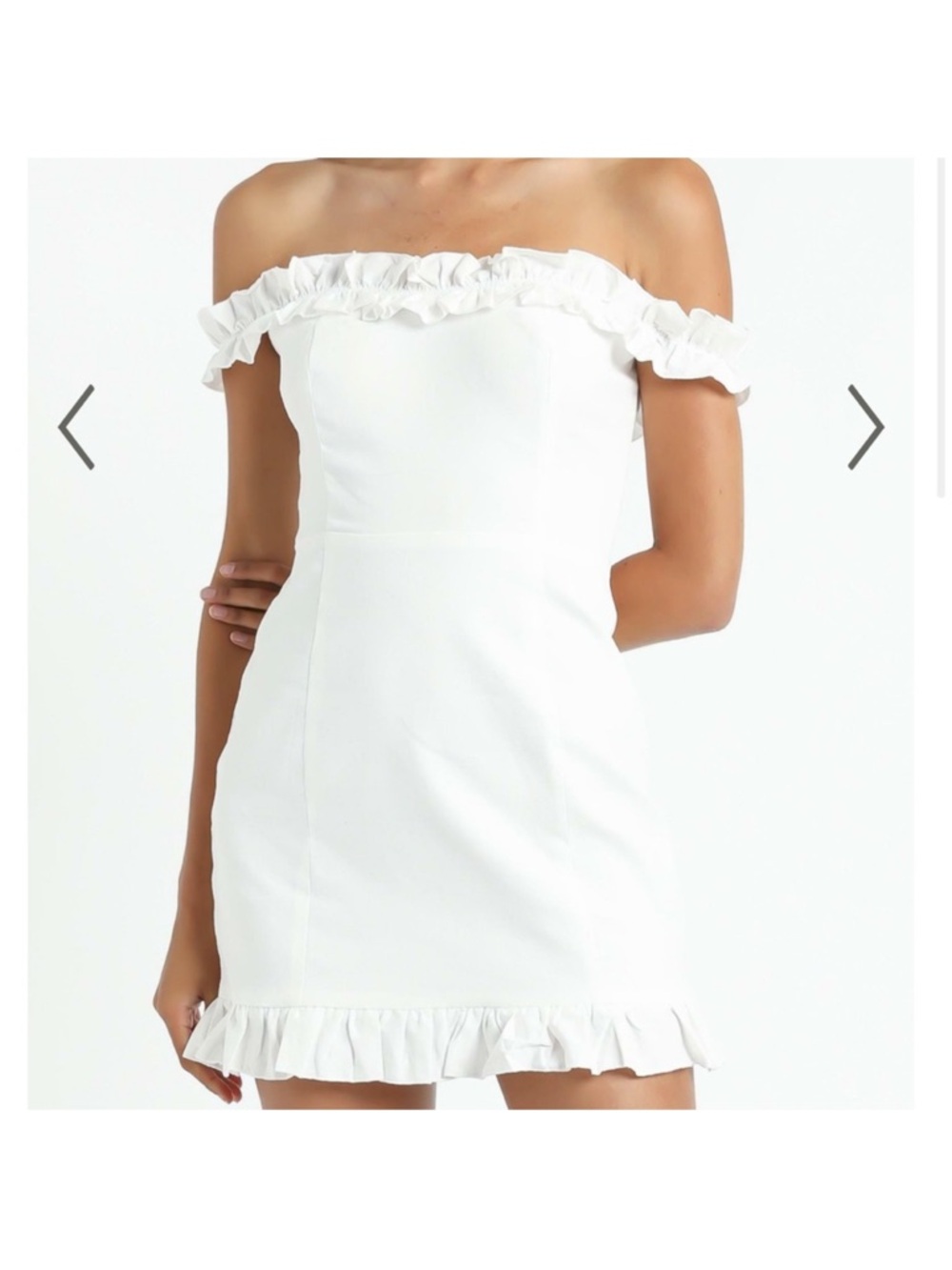 SHOWPO Off The Shoulder White Textured Linen Look Dress‎ Size 6